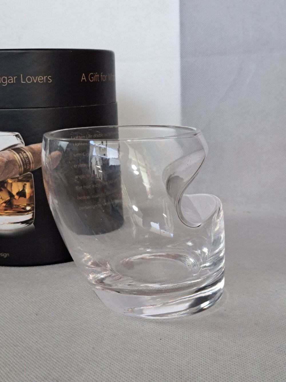 Lighten Life Whiskey Glass w Cigar Holder NIB
